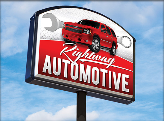 Rightway Automotive Sign with Red SUV and Wrench - img3