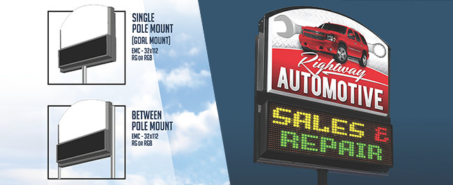 News Blast - Rightway Automotive Lighted Sign - Single Pole Mount and Between Pole Mount