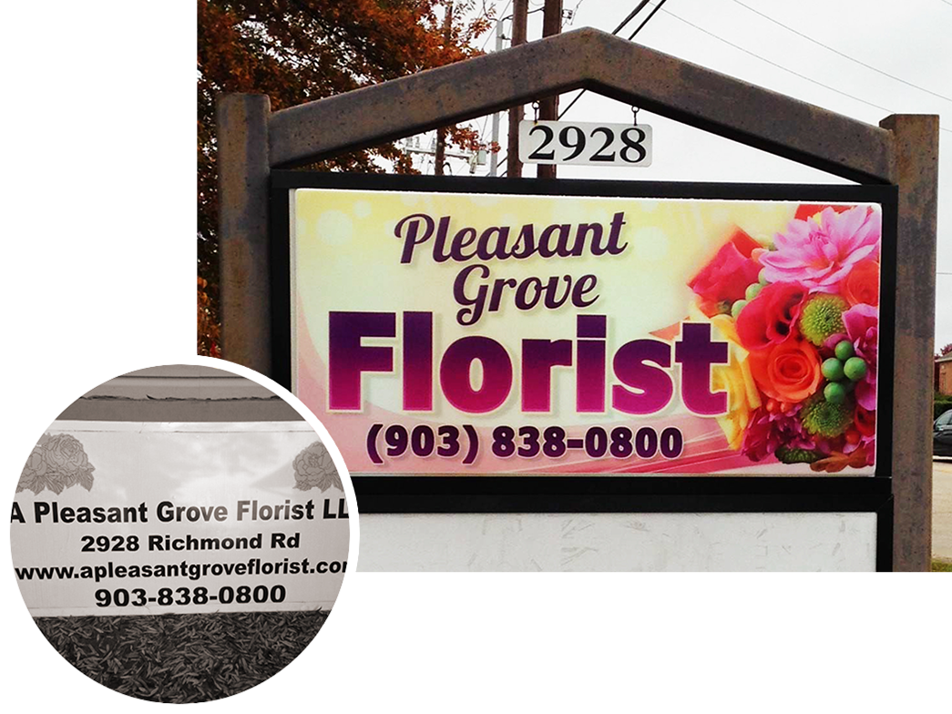 Pleasant Grove Florist Sign Before and After