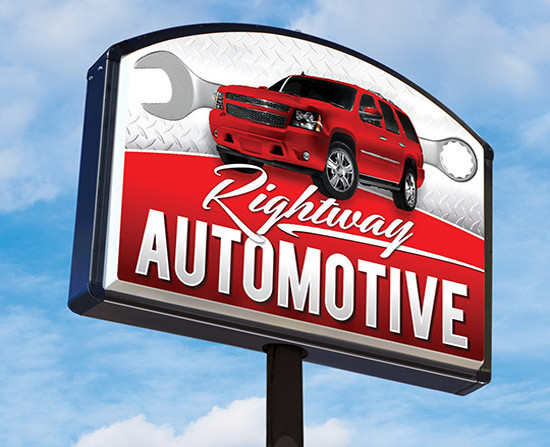 Rightway Automotive Red Truck Business Sign - lighted