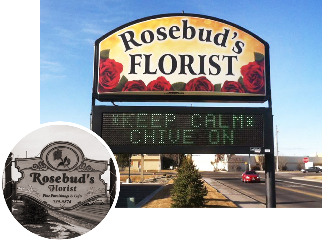 Rosebud's Florist Sign Before and After