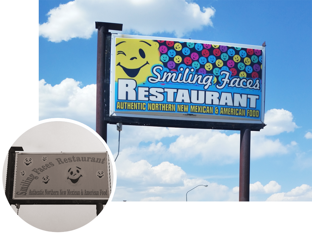 Smiling Faces Restaurant Sign Before and After