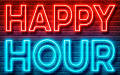 Red and Blue Electric Happy Hour Sign