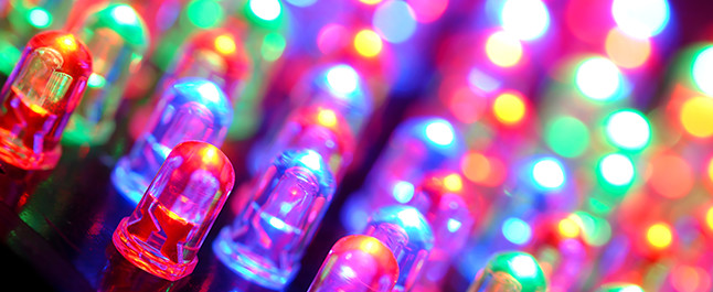 CLose up of the individual bulbs in an LED Sign